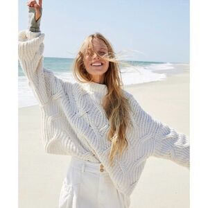 Free People Seasons Change Cable Turtleneck Balloon Sleeve Sweater, S